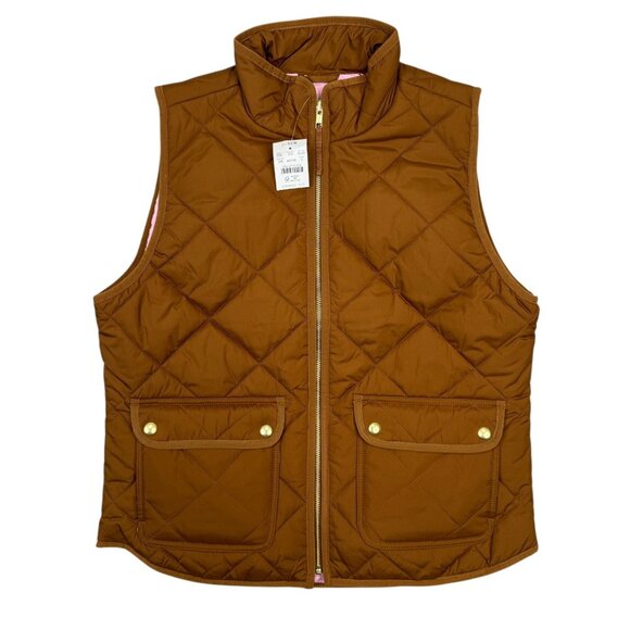 J Crew Vest Womens M Quilted Puffer Full Zip Snap Pockets Brown BU262 NWT - Picture 1 of 9